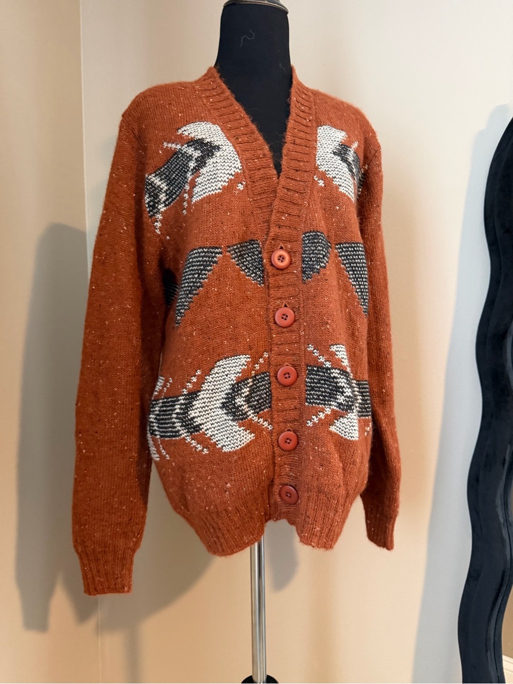 Patapampa Baby Alpaca Wool Donegal Knit V-Neck Button Cardigan Geo Size S